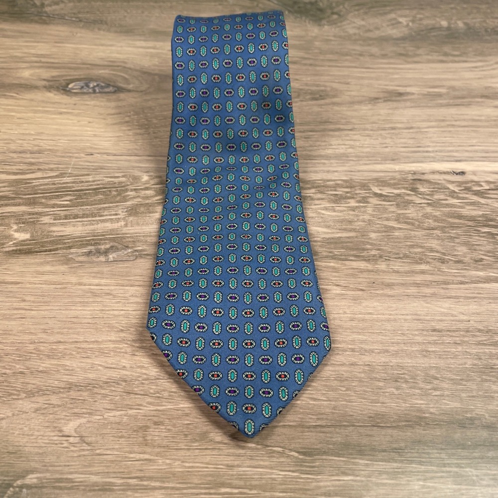 Nina Ricci Paris Men's Blue Silk Necktie Geometric Pattern Business Formal